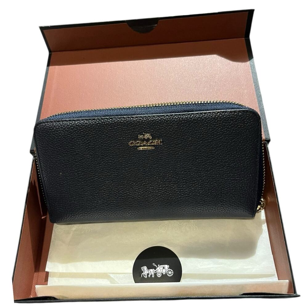 Coach Navy Blue Pebble Leather Phone Zip Around Accordion Wallet with box - Picture 12 of 12